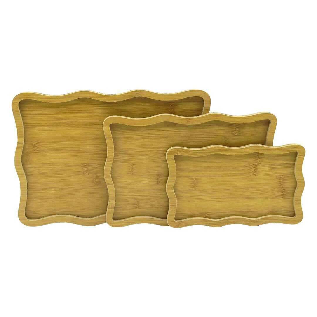 DİKDÖRTGEN - DALGALI KENAR - 3LÜ SET AHŞAP MDF SUNUM TEPSİ SETİ 13.5X23.5-19.5X29.5-23.5X33.5CM (4767)