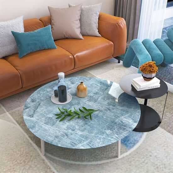 Mermer Desenli Masa Tezgah Mutfak Su Geçirmez Yapışkanlı Folyo Sticker Mavi 5x06m (4767)