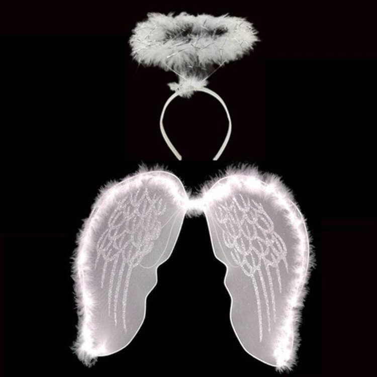 Beyaz Otrişli Dantel Tüllü Peri Kanadı ve Peri Tacı Seti 45x40 cm (5430)