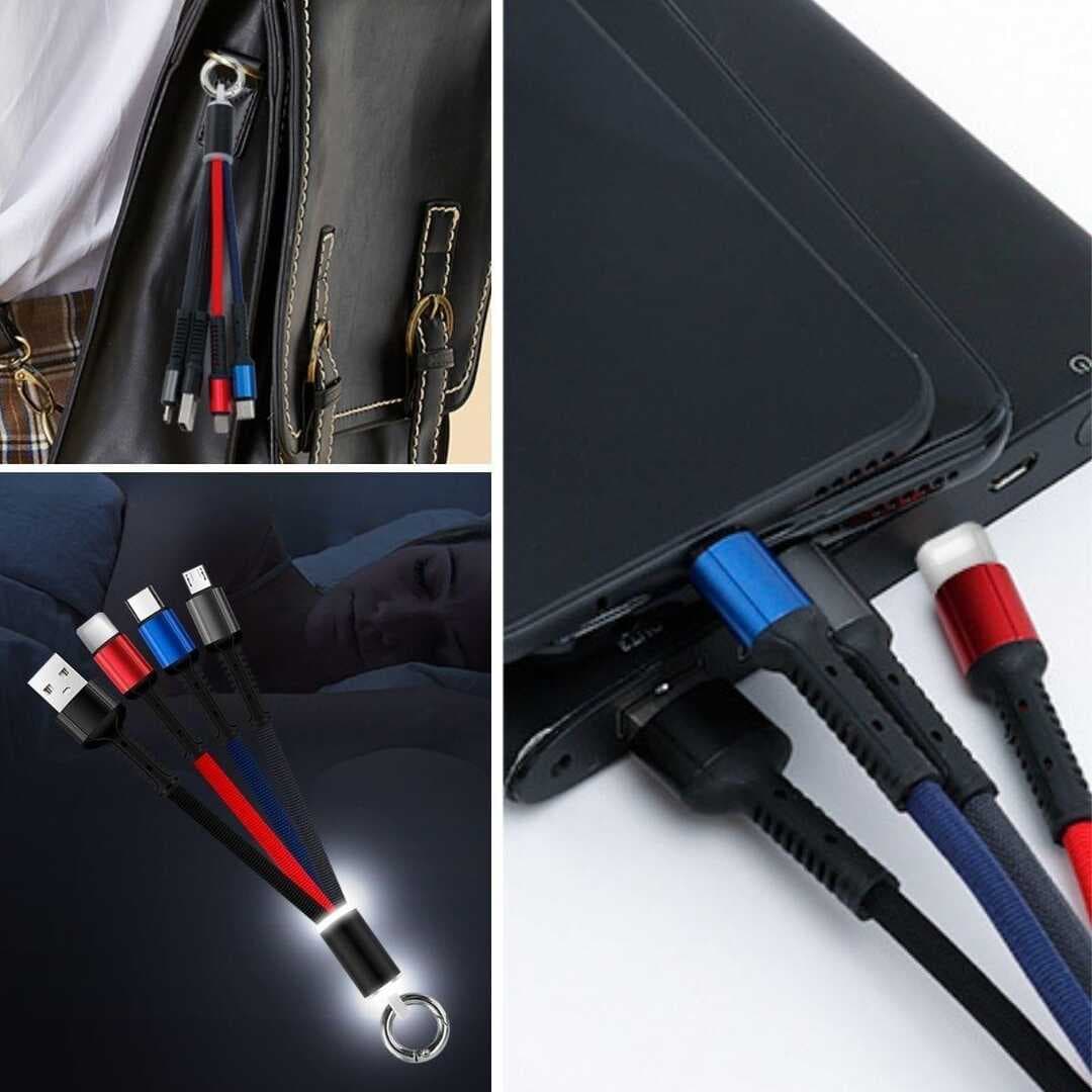 Işıklı Anahtarlık Model 3 in 1 USB Çıkışlı MİKRO,TYPE-C ve İphone Uyumlu Şarj Kablosu (5430)