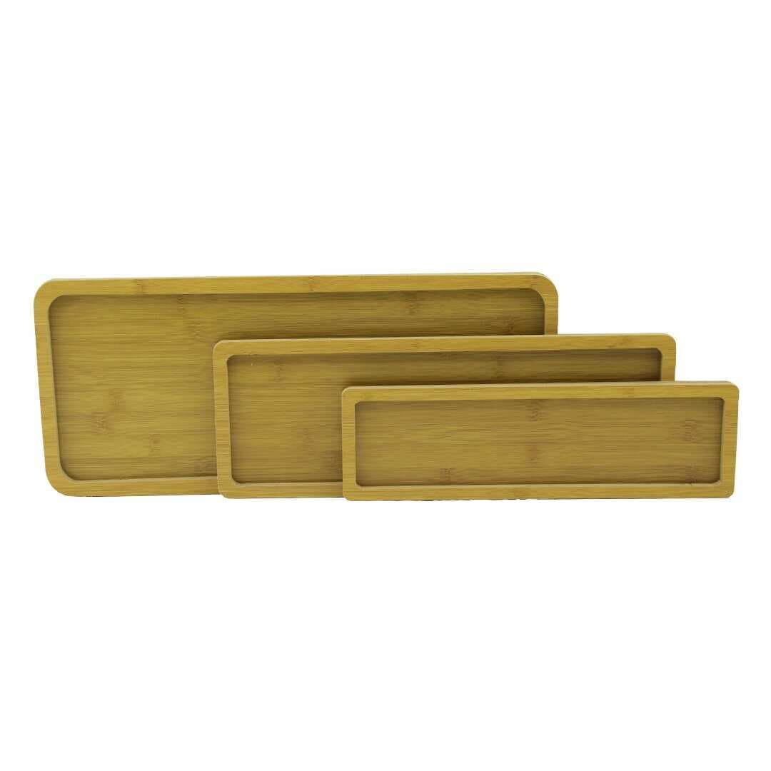DİKDÖRTGEN - DÜZ KENAR - 3LÜ SET AHŞAP MDF SUNUM TEPSİ SETİ 10X33.5-14X39.5-19.5X45CM (4767)