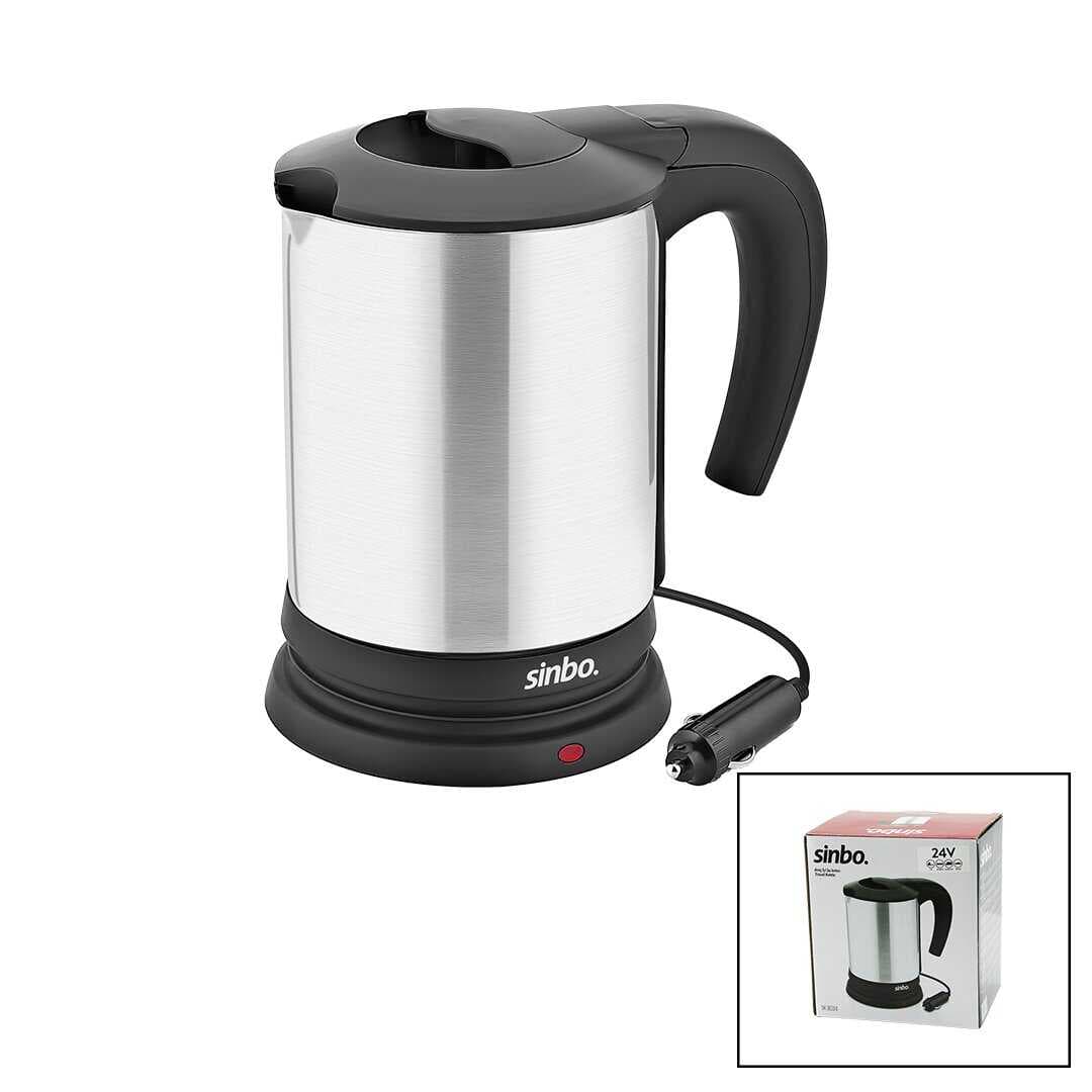 SİNBO SK-8034 24V ARAÇ İÇİ KETTLE PASLANMAZ ÇELİK SU ISITICISI 0.8LT  200W  ÇAKMAKLIK FİŞLİ  PLASTİK KAPAK - KULP (5430)