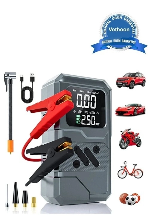 St-9654 Şarjlı 10.000 Mah Taşınabilir Araç Hava Kompresörü Akü Takviyeli Dijital Ekranlı Işıklı