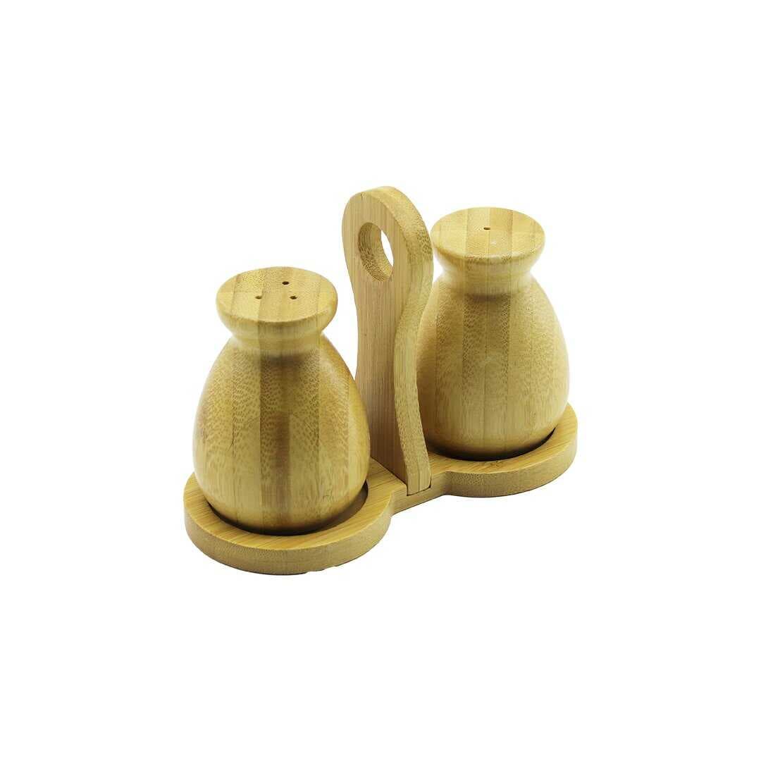 2 PCS - ŞİŞE MODELİ AHŞAP BAMBU TUZLUK - BAHARATLIK TUTACAKLI AHŞAP STAND (5430)