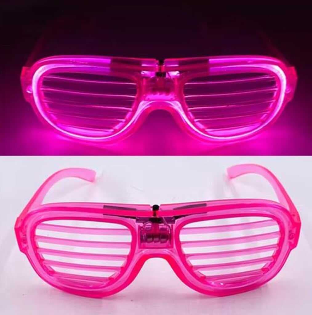 Pembe Led Işıklı Parti Gözlüğü - Şerit Gözlük 3 Modlu