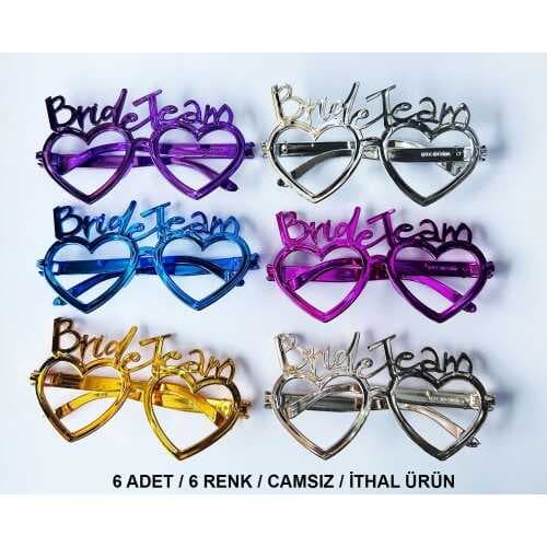 Kalpli Bride Team Gözlük Seti 6 Renk - Kına &amp; Düğün Partileri İçin