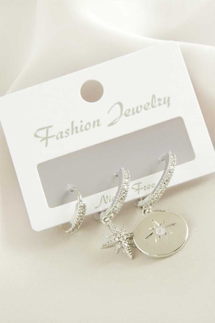 3 Adet Yıldız Zirkon Taşlı Küpe