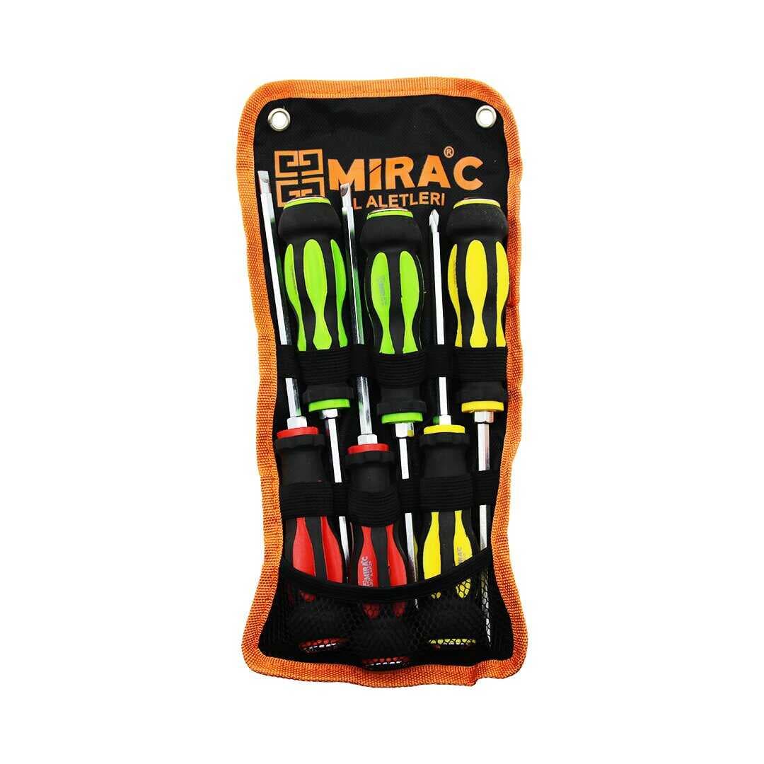 BEZ ÇANTALI   RENKLİ - KAUÇUK KAPLAMA SAPLI   DARBELİ   6LI SET   ÇİFT TARAFLI  TORNAVİDA TAKIMI (5430)