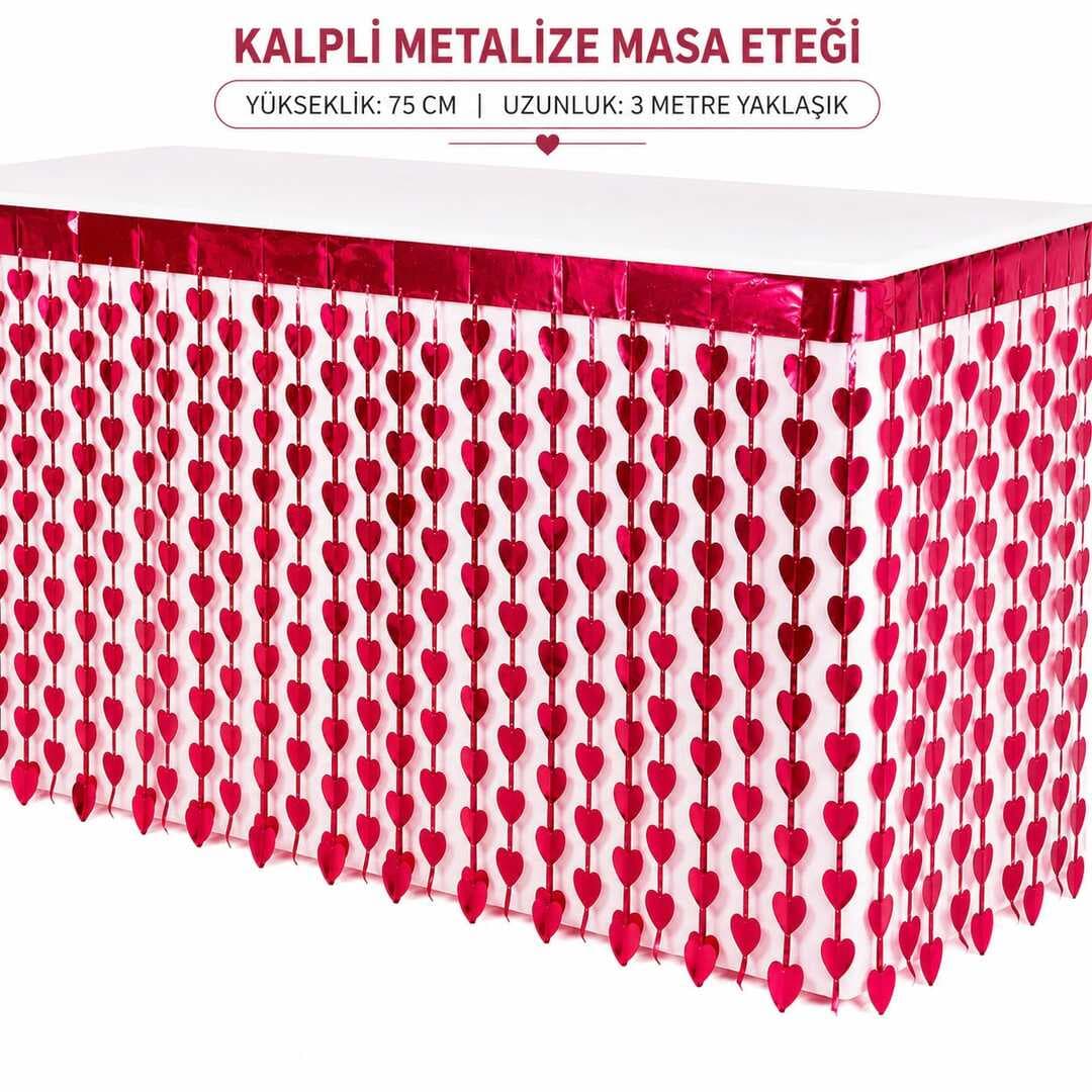 Kalpli Metalize Masa Eteği Kırmızı 75x300 cm (5430)