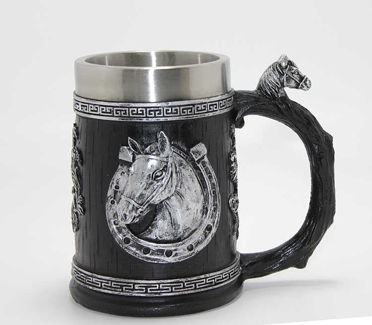 3D Kabartmalı At Büstü Paslanmaz Çelik Kupa Bardak