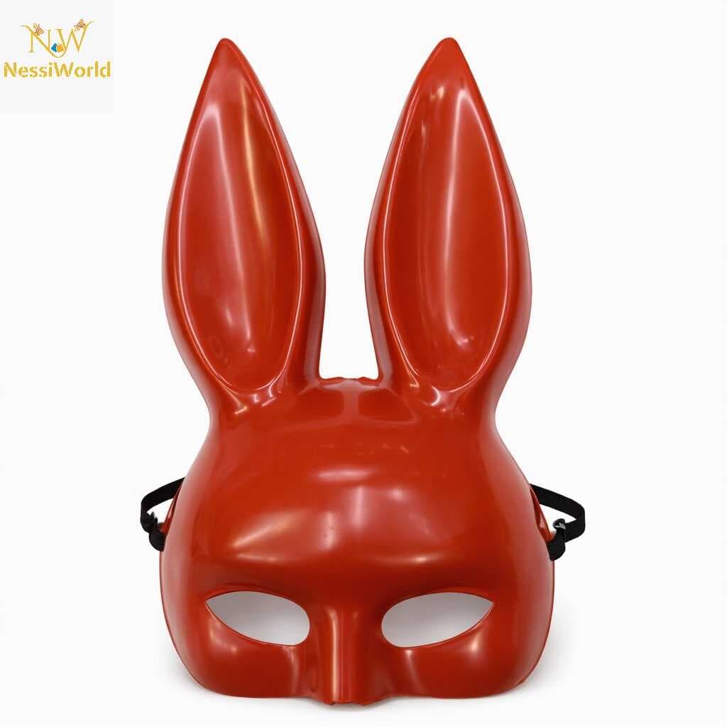 Uzun Kulaklı Kırmızı Lüks Tavşan Maskesi