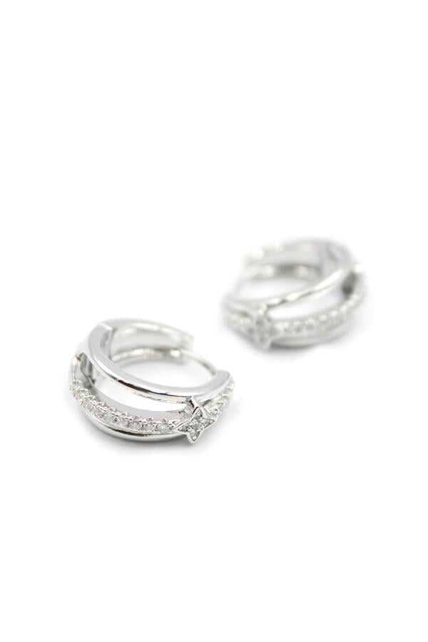 Taşlı Halka Küpe - Gümüş