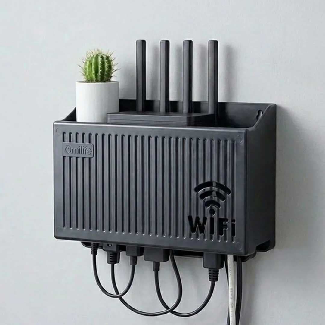 Duvar Tipi Wi-Fi Modem Saklama Kutusu(Siyah) – Kablo Düzenleyici Router Raf Organizer (5430)