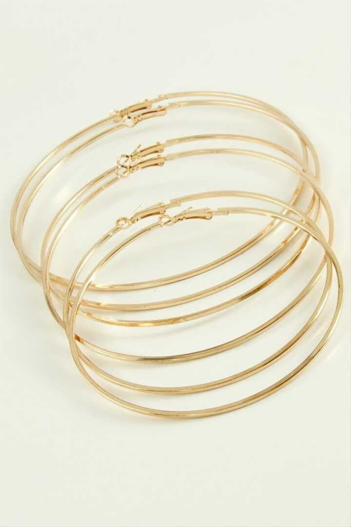 Ezme Çizgili Metal Halka Küpe 6 Adet