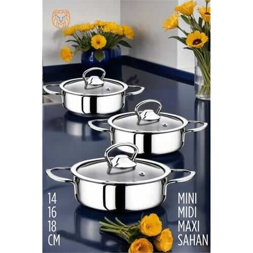 Turk Sahan Tencere Mini Midi Maxi 3 lü SET