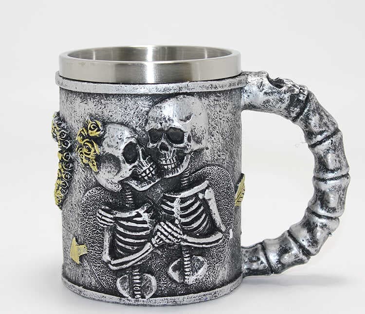 Sonsuz Aşk İskelet Tasarımlı 3D Kabartmalı Çelik Kupa Bardak