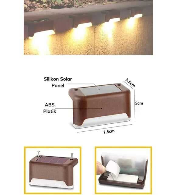 4 ADET SOLAR MERDİVEN LED - KAHVERENGİ KASA (5430)
