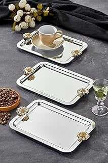 Mayaglory Elegate oir Serisi, Duo Bella Flora Kulp Deseli Krom Suum Söz işa Tepsisi, 22x16cm, 3 Adet, ELEGATGOLD2-046