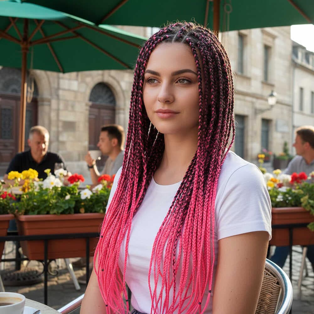 Afrika Örgüsü Ve Rasta İçin Sentetik Ombreli Saç / Siyah / Neon Pembe