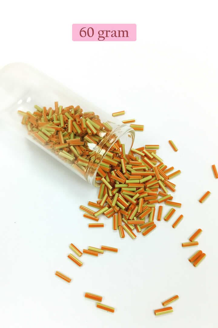Uzun Boru Kesme Boncuk Çap 2mm Uzunluk 10 mm - 60 Gram - Yeşil Turuncu - BNC300