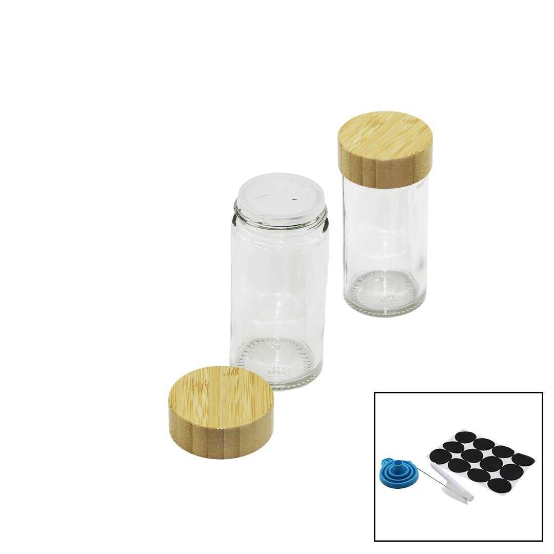 12 PCS TAKIM YUVARLAK CAM BAHARATLIK - TUZLUK BAMBU KAPAKLI (5430)