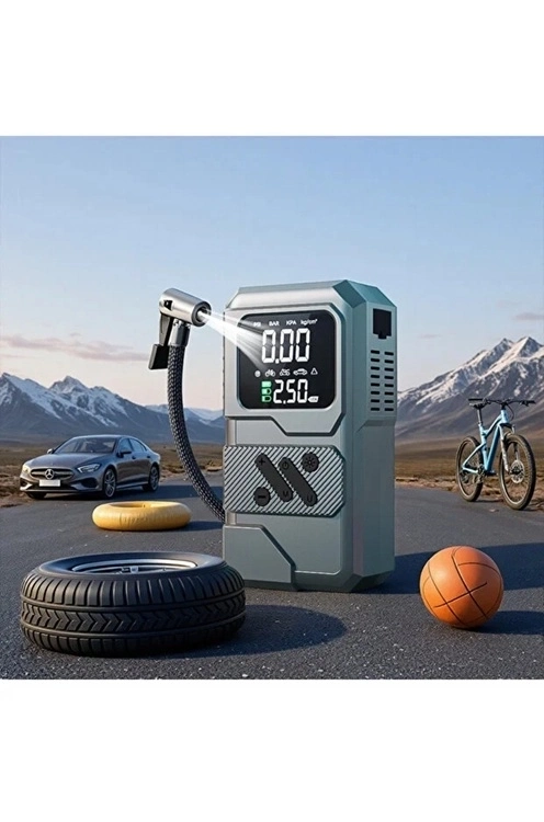 St-9654 Şarjlı 10.000 Mah Taşınabilir Araç Hava Kompresörü Akü Takviyeli Dijital Ekranlı Işıklı