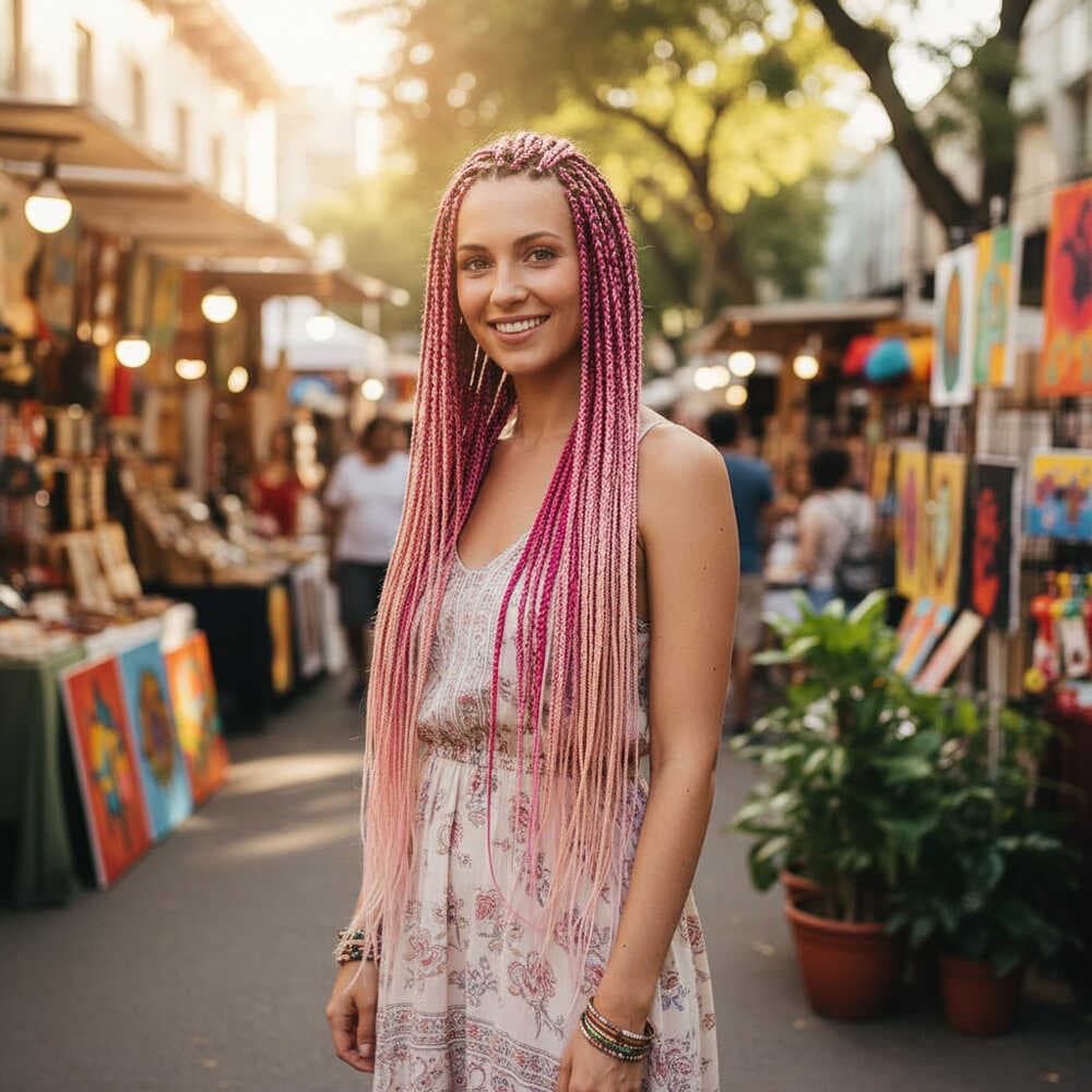 Afrika Örgüsü Ve Rasta İçin Sentetik Ombreli Saç / Açık Pembe / Koyu Pembe / Tcu