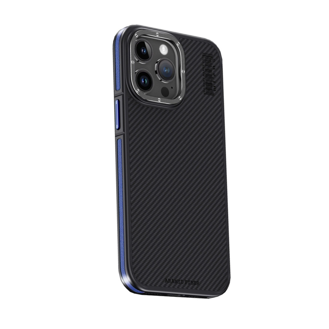 Joko Apple İphone 15 Pro Kılıf Aramid 600d Kevlar Karbon Fiber Magsafe Kapak - Lacivert