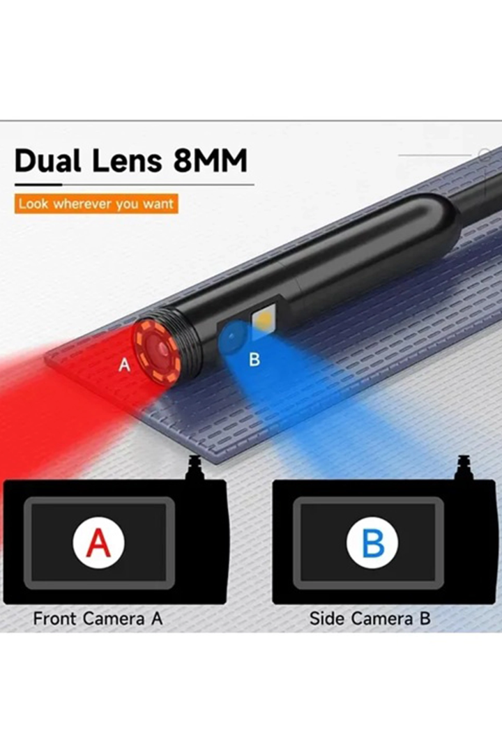 Vtn-008 Ekranlı Çift Kameralı 10 Mt Sert Kablo Yılan Endoskop Kamera 8 Mm 4.3 Inc