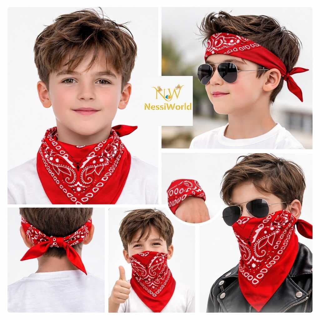 Kırmızı Kovboy Fuları Çocuk Bandana Western Desenli Boyun Fuları