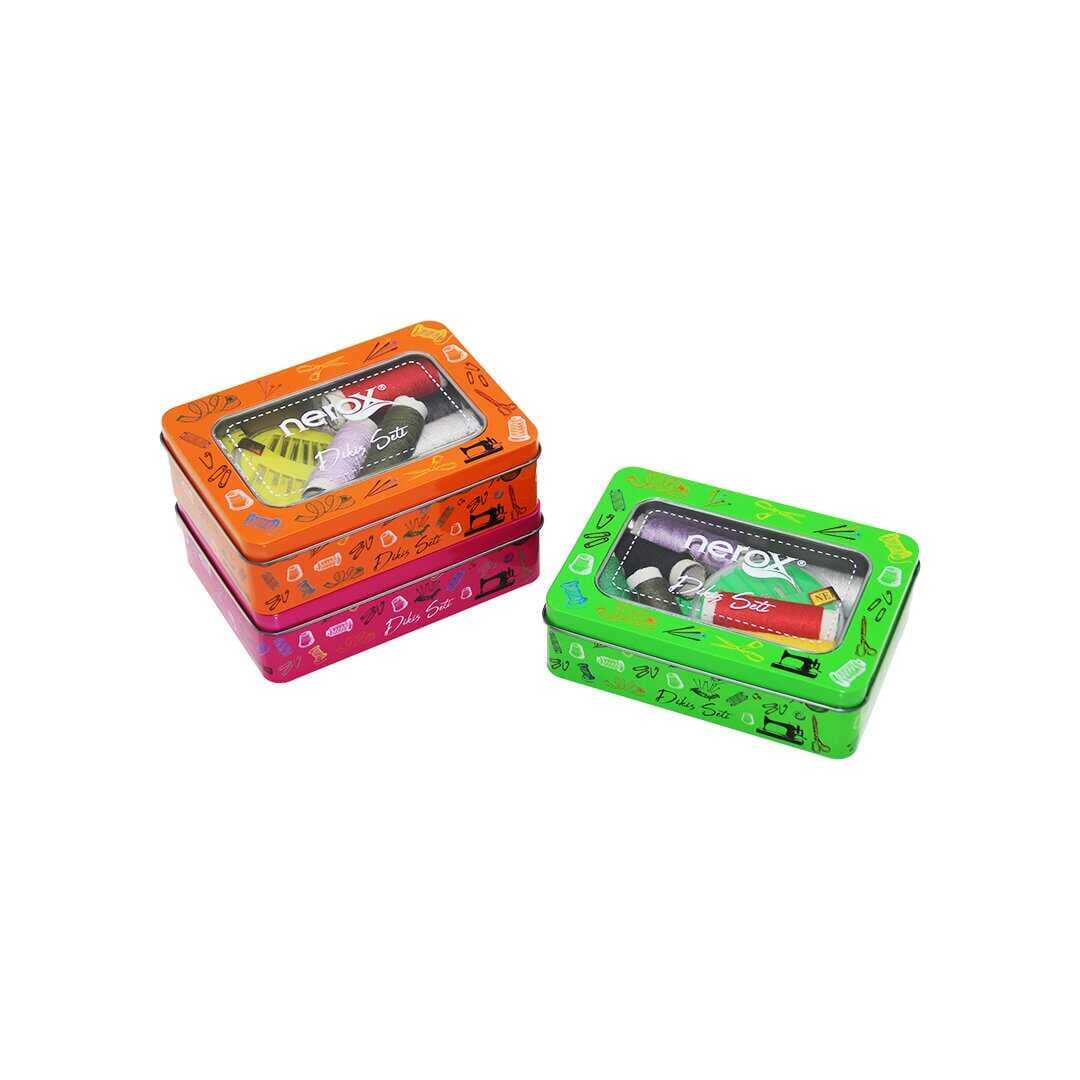 METAL KUTU DİKİŞ SETİ İPLİK - MEZURA - TEKSTİL MAKASI - İĞNE - YÜZÜK (5430)