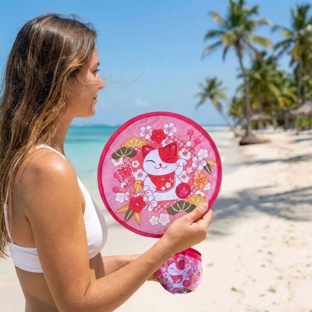 Şanslı Kedi (Maneki Neko) Desenli Katlanabilir Cep Yelpazesi - Kılıflı Sevimli El Yelpazesi (5430)