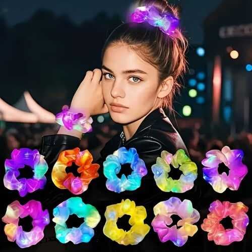 Lila Mor Renk Led Işıklı Lastikli Saç Tokası - 3 Modlu Festival &amp; Parti Saç Tokası