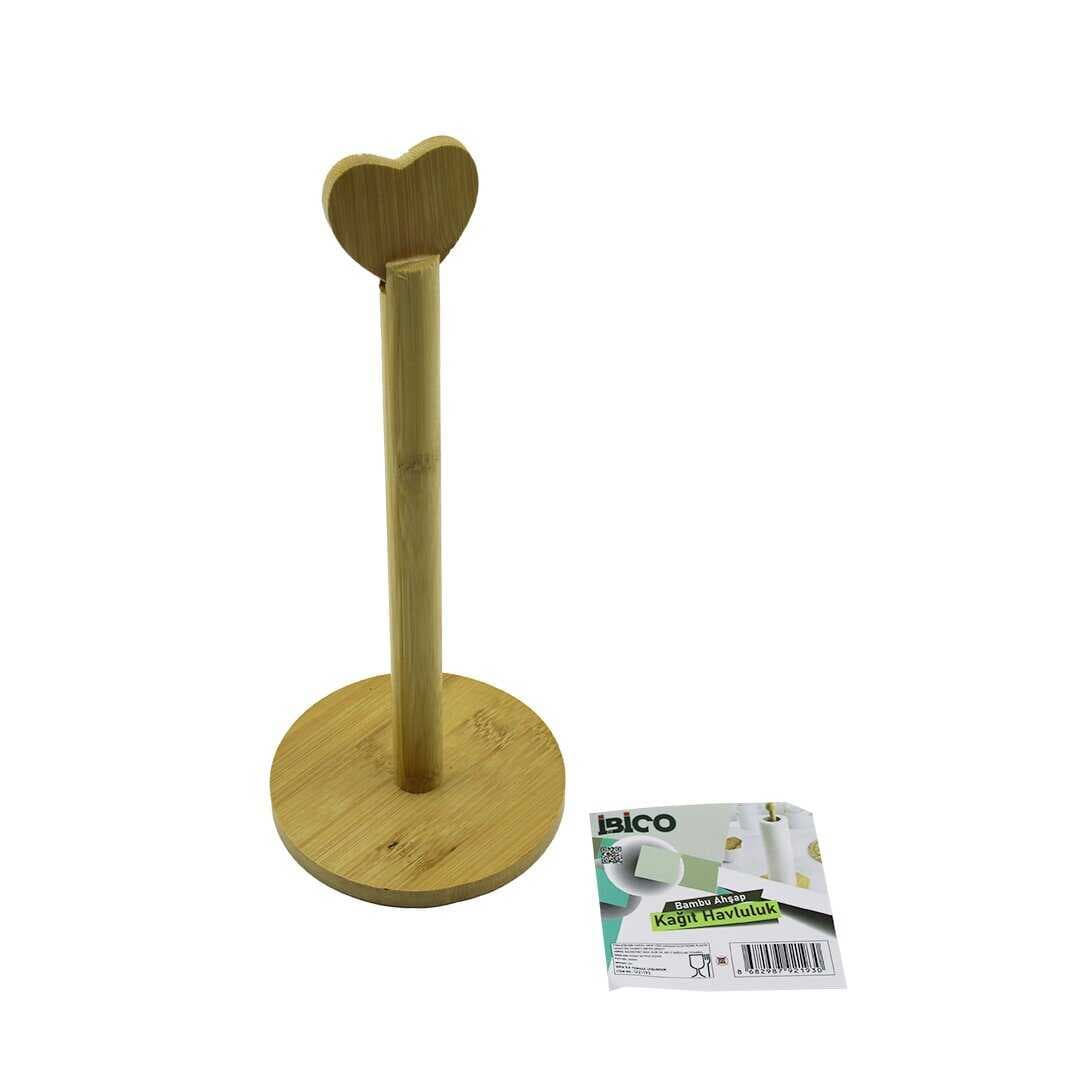 YUVARLAK ALTLIK - ÇAP=12CM AHŞAP BAMBU KAĞIT HAVLULUK KALP BAŞLI SAP=28.5CM (5430)