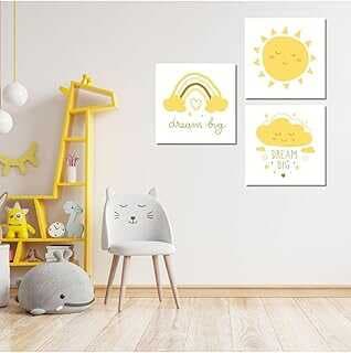 GAAGART 3'lü Kare Kavas Çocuk Odası Güeş ve Gökkuşağı Tablo Seti 50 x 50 gartM2045
