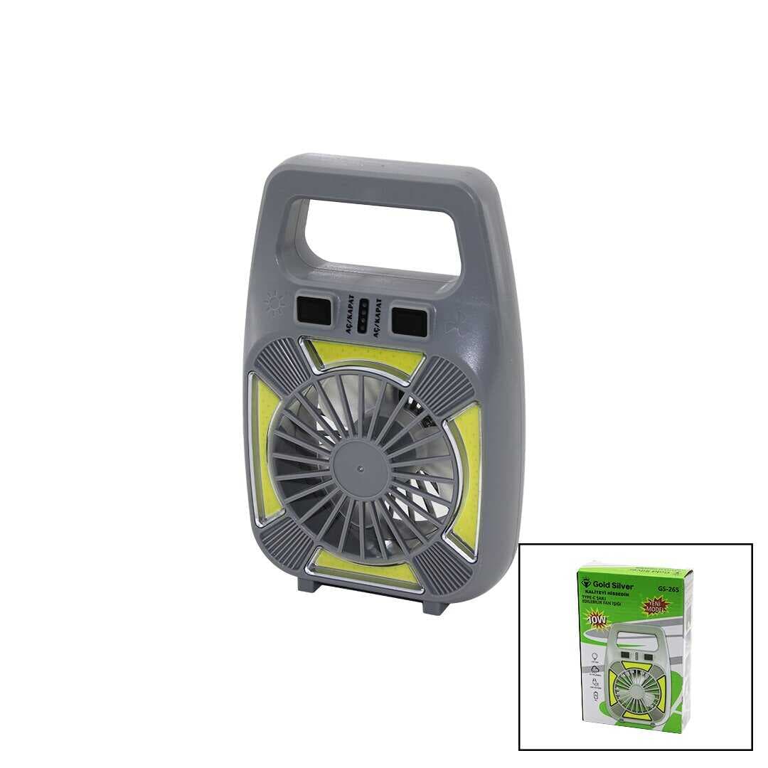2İN1=MİNİ FAN - FENER USB ŞARJ 2 KADEME HIZ LAMBA=4 FONKSİYON - 10W SU GEÇİRMEZ TAŞIMA KULP MİNİ VANTİLATÖR GS-265 (5430)
