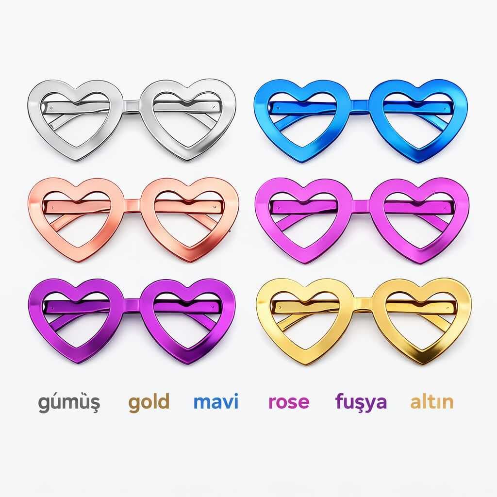 Kalp Şekilli Parti Gözlüğü 12 Adet – 6 Renk ( Camsız )