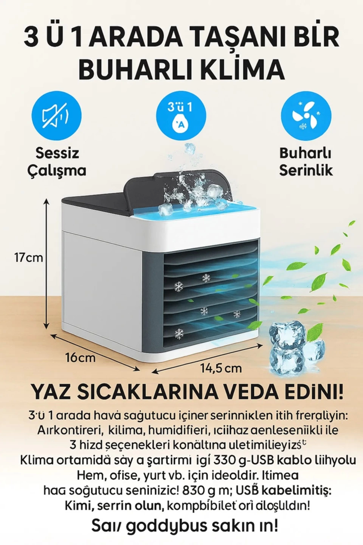 500 Ml Masa Üstü Mini Klima Soğutucu Hava Nemlendirici