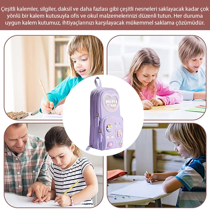 ALLY Kawaii büyük kapasiteli tuval kalemlik çantası kızlar için kılıf tutucu kalem kutusu-(5775)