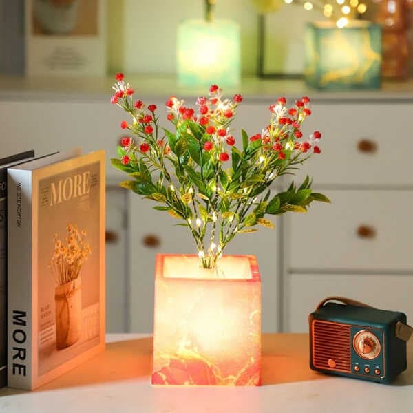 Pembe Saksılı LED Yapay Çiçek