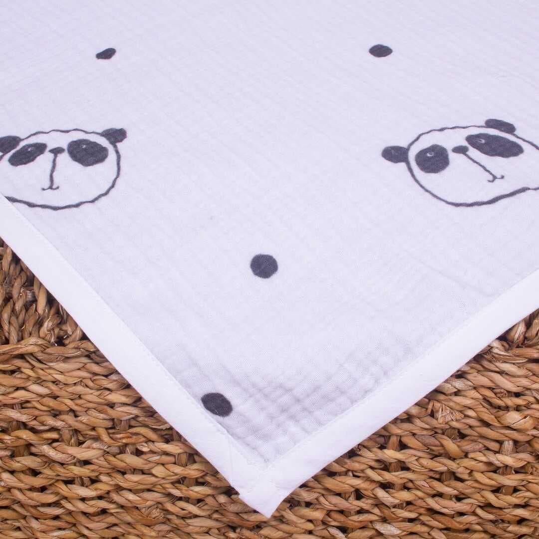ARBABABY %100 ORGANİK PAMUK 4 KATLI DESENLİ MUSLİN BEBEK BATTANİYESİ - PANDA TEMALI