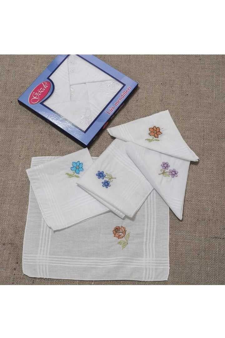 İşlemeli Bayan Mendili 12 Adet 28x28 cm 100 Pamuk