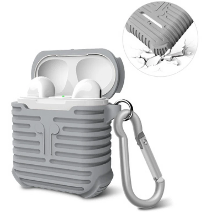 Ally Apple Airpods İçin Sert Darbe Emici Silikon Kılıf Anahtarlıklı-(5775)