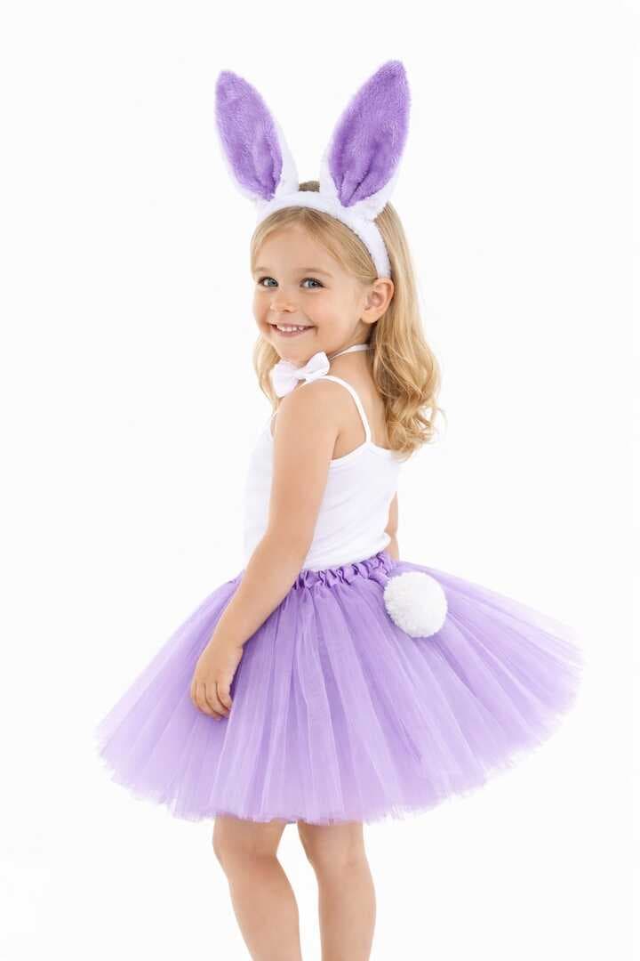 Lila Mor Tavşan Kostüm Seti Kız Çocuk – Tütü Etekli 4 Parça (5430)
