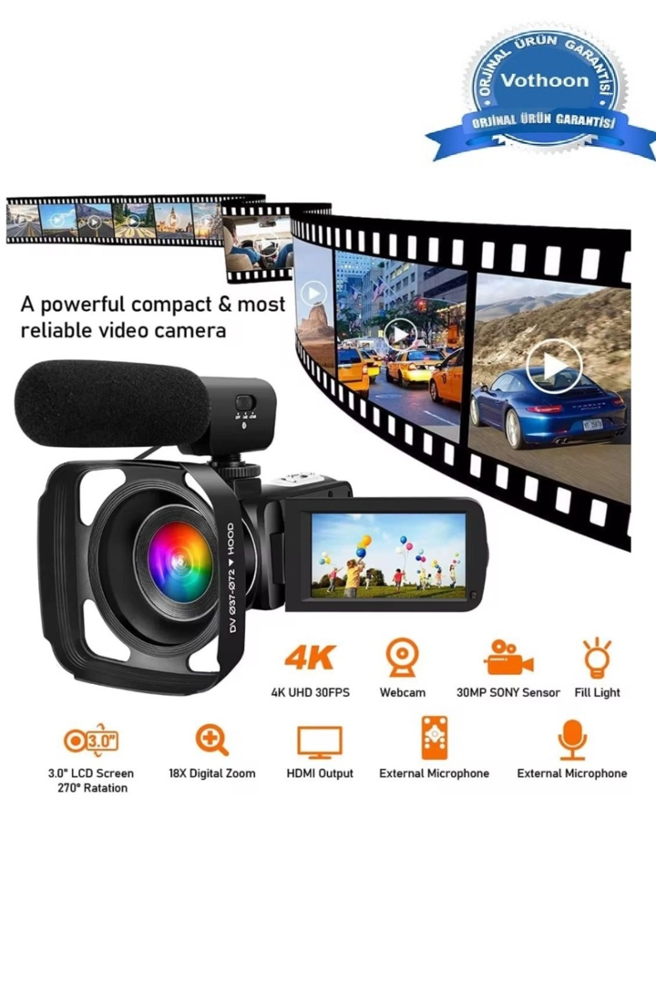 4k Vlog Dijital Video Kamera Wifi 48mp 16x Kaydedici Fotoğrafçılık 3.0’’ıps Dokunmatik Ekran Mikrofon Çift Batarya