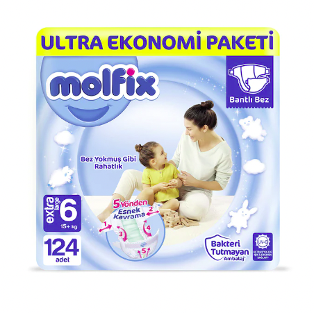 Molfix 6 Numara Xlarge Ultra Ekonomi Paketi 124 Adet Bebek Bezi