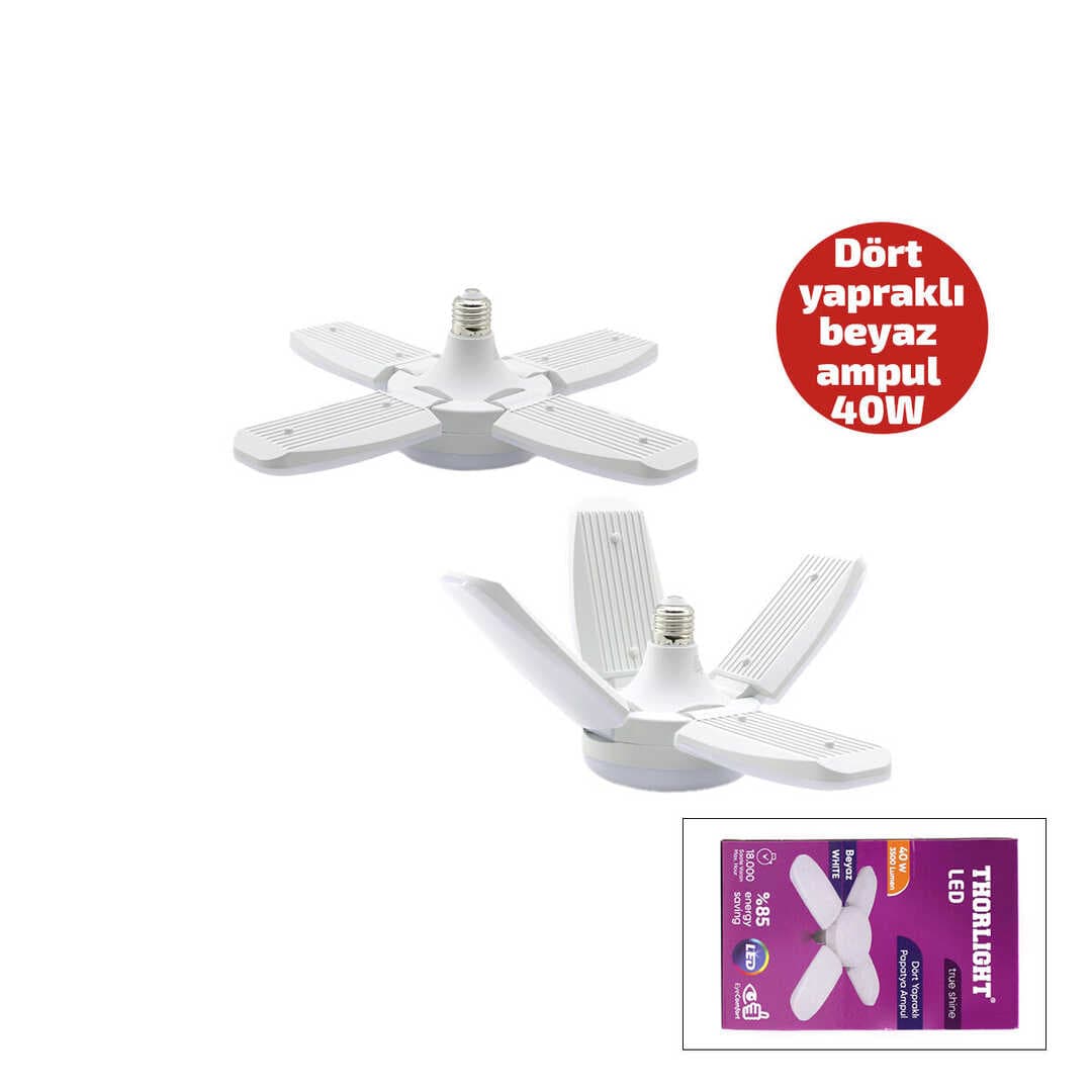 1+4 KOLLU - YAPRAKLI PERVANE MODELİ PAPATYA BEYAZ LED LAMBA AMPUL 40W - E27 P-6040B (5430)