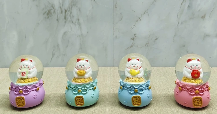 Şans Kedisi Işıklı Kar Küresi Alk4914