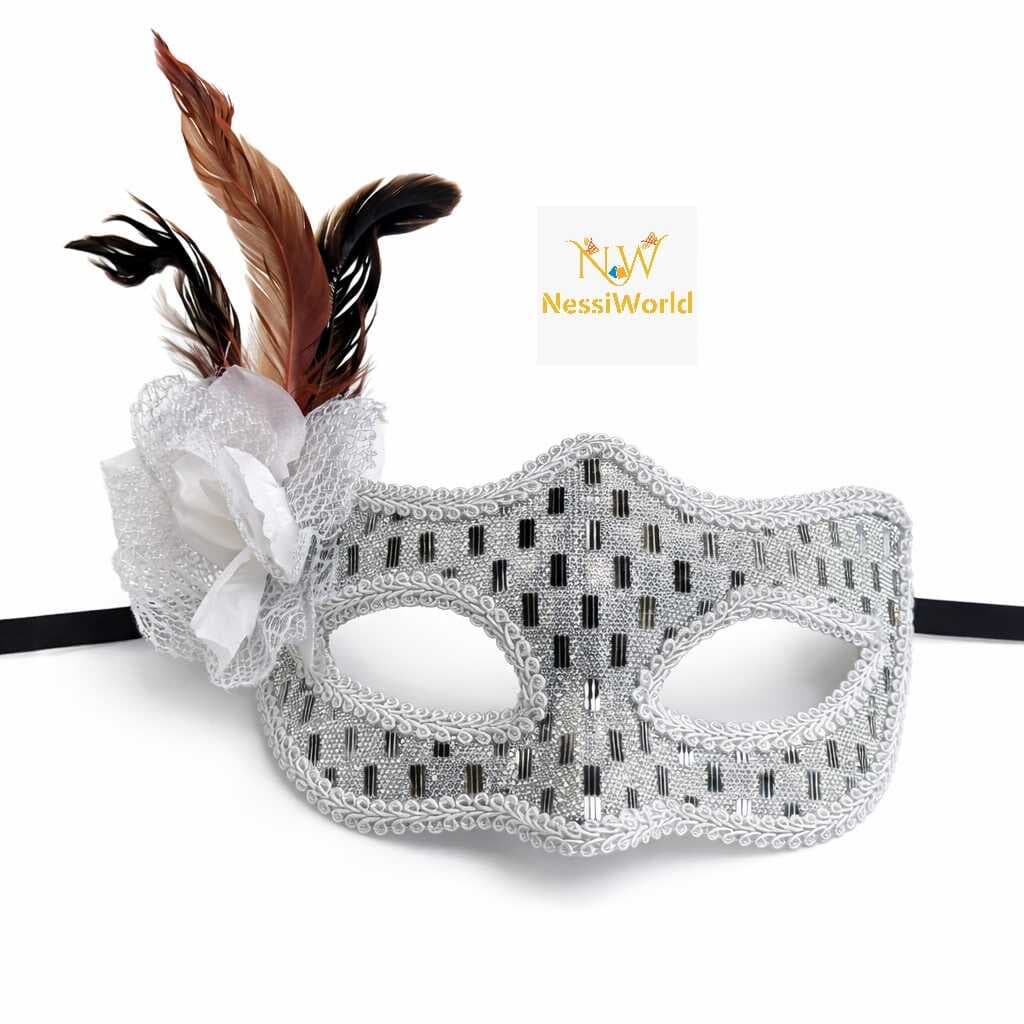 Gümüş Renk Tüylü Balo Maskesi Kadın Parti Aksesuarı