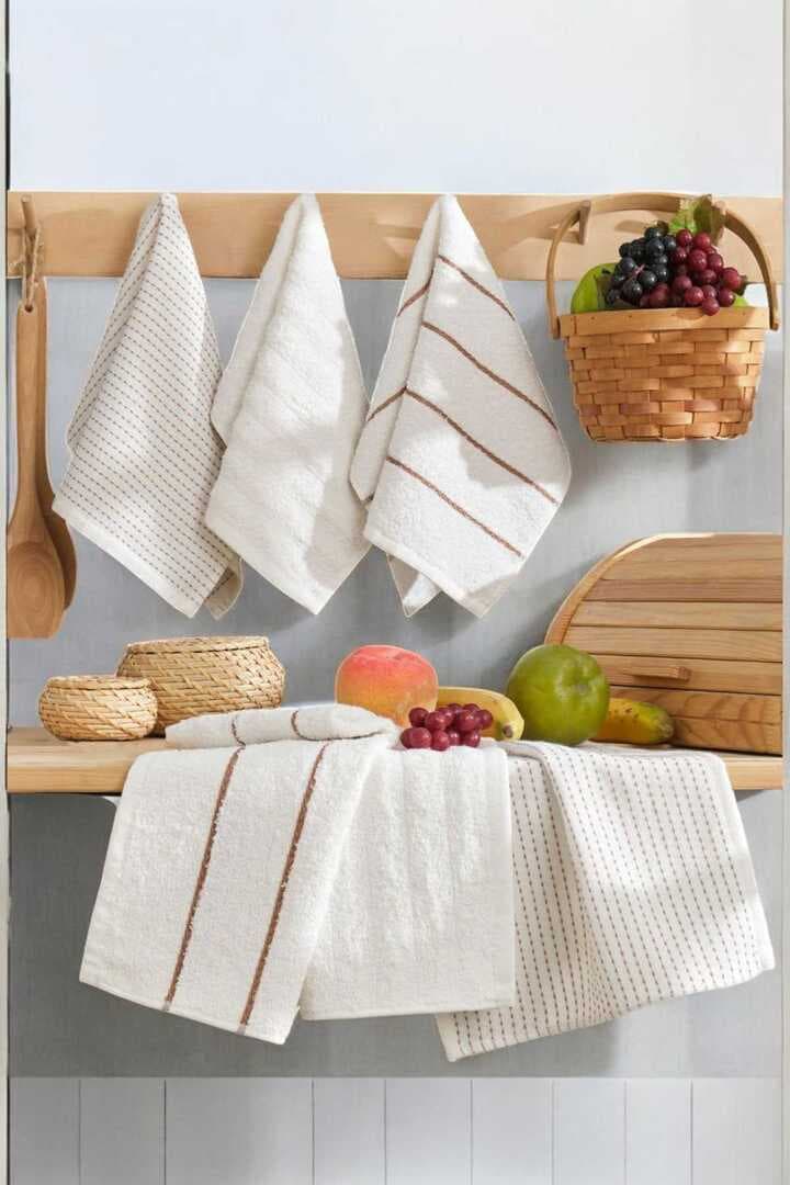 6 lı Luna Naturel Mutfak Havlu Seti %100 Pamuklu 30X50 Cm Krem
